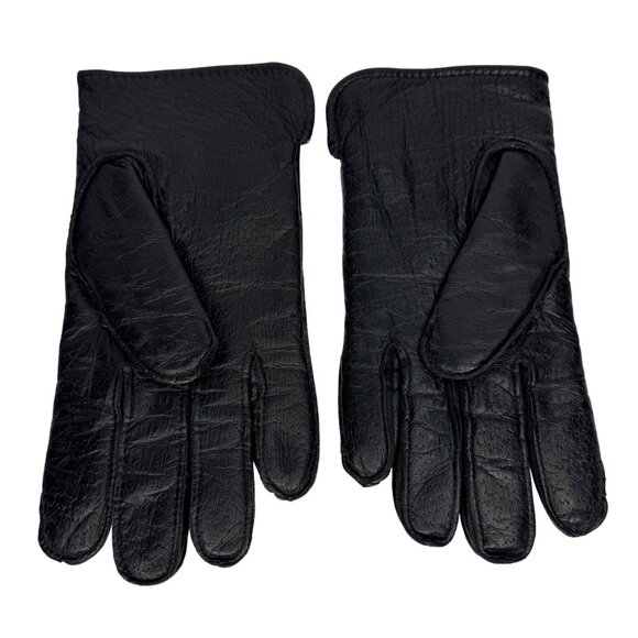 Vintage Mens Large Sears Black Leather‎ Gloves with Faux Fur Lining - 2 Lengths - Picture 6 of 7